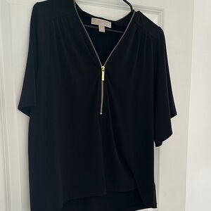 Michael Kors Black V-Neck Blouse with Zipper